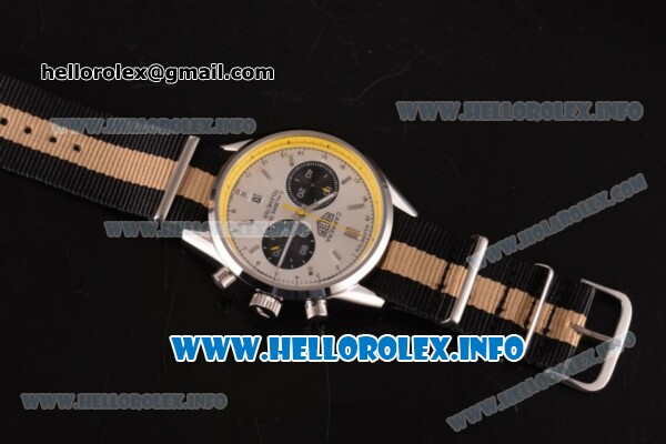 Tag Heuer Carrera Calibre 18 Chronograph Miyota Quartz Steel Case with White Dial Stick Markers and Yellow/Black Nylon Strap - Yellow Inner Bezel - Click Image to Close